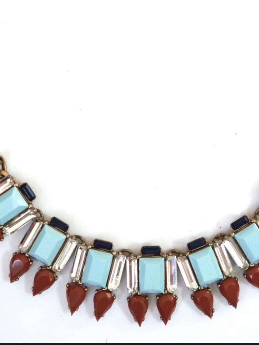NWT J.Crew Chunky Geometric Statement Bib Necklace Turquoise Terracotta 2630 - Picture 3 of 4